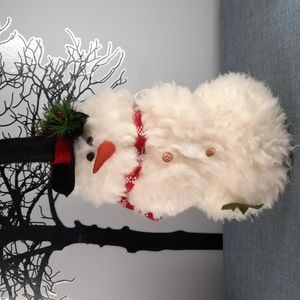 Tall Wired Stovetop Hat Fluffy Snowman Figure Sitter Winter Holiday Gift Decor